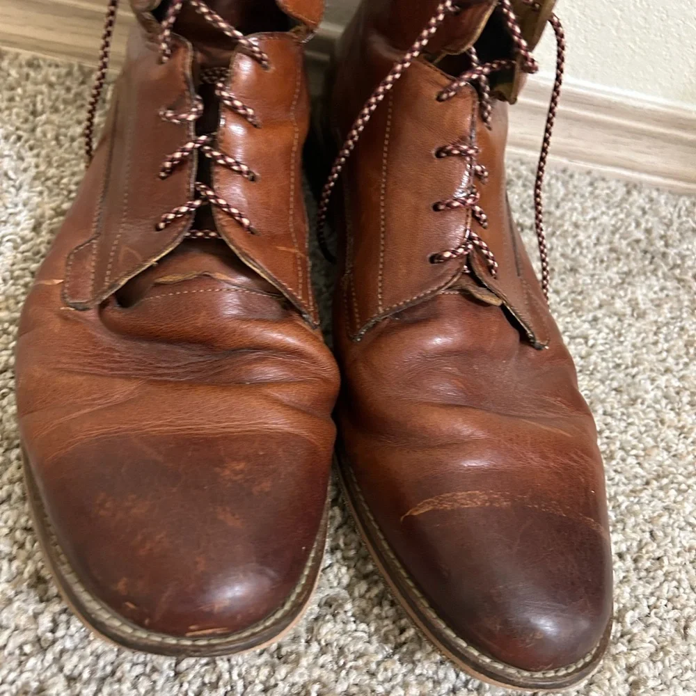 J. Brand Men's Brown Leather Lace-Up Ankle Boot Business Travel Size 11.5 Fellow